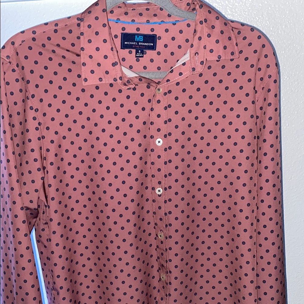 Michael Brandon Pink Casual Button Down Shirt with Polka Dots